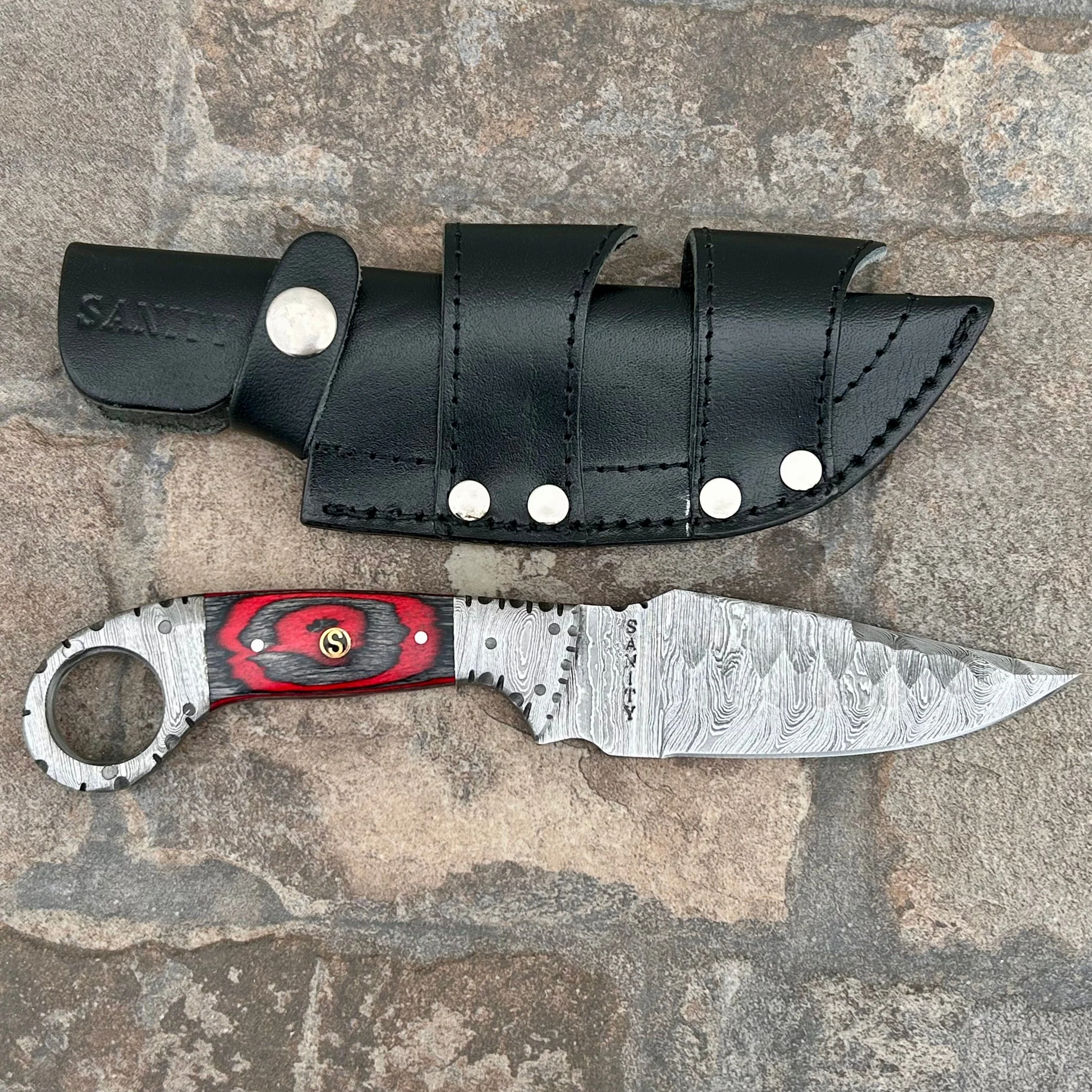 9” Al Capone - Red & Black Wood - Damascus - Horizontal & Vertical Carry - PE03 - Image 7