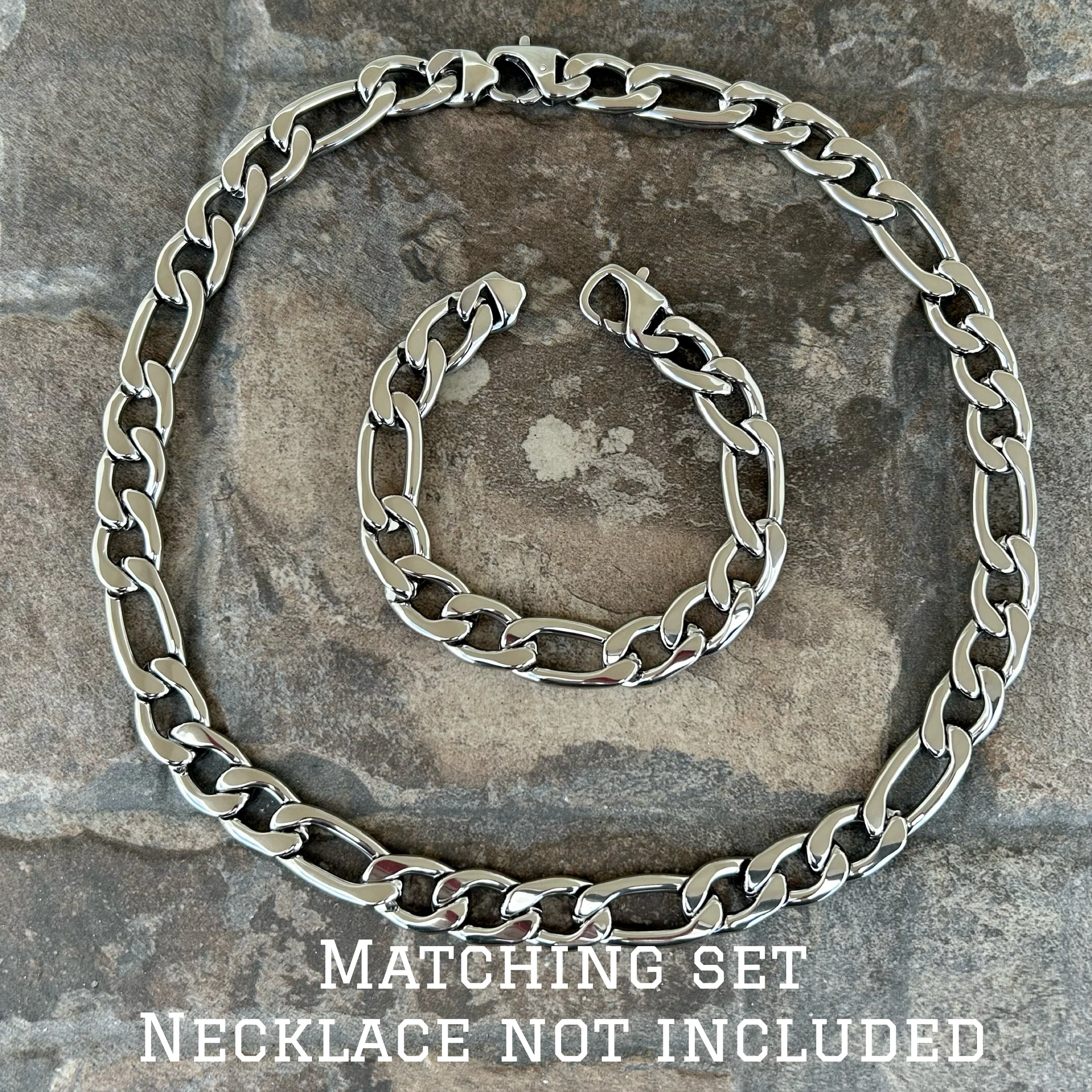 Bracelet Figaro - 1/2" Classic - Polished Silver Sicilian - FB207 - Image 4
