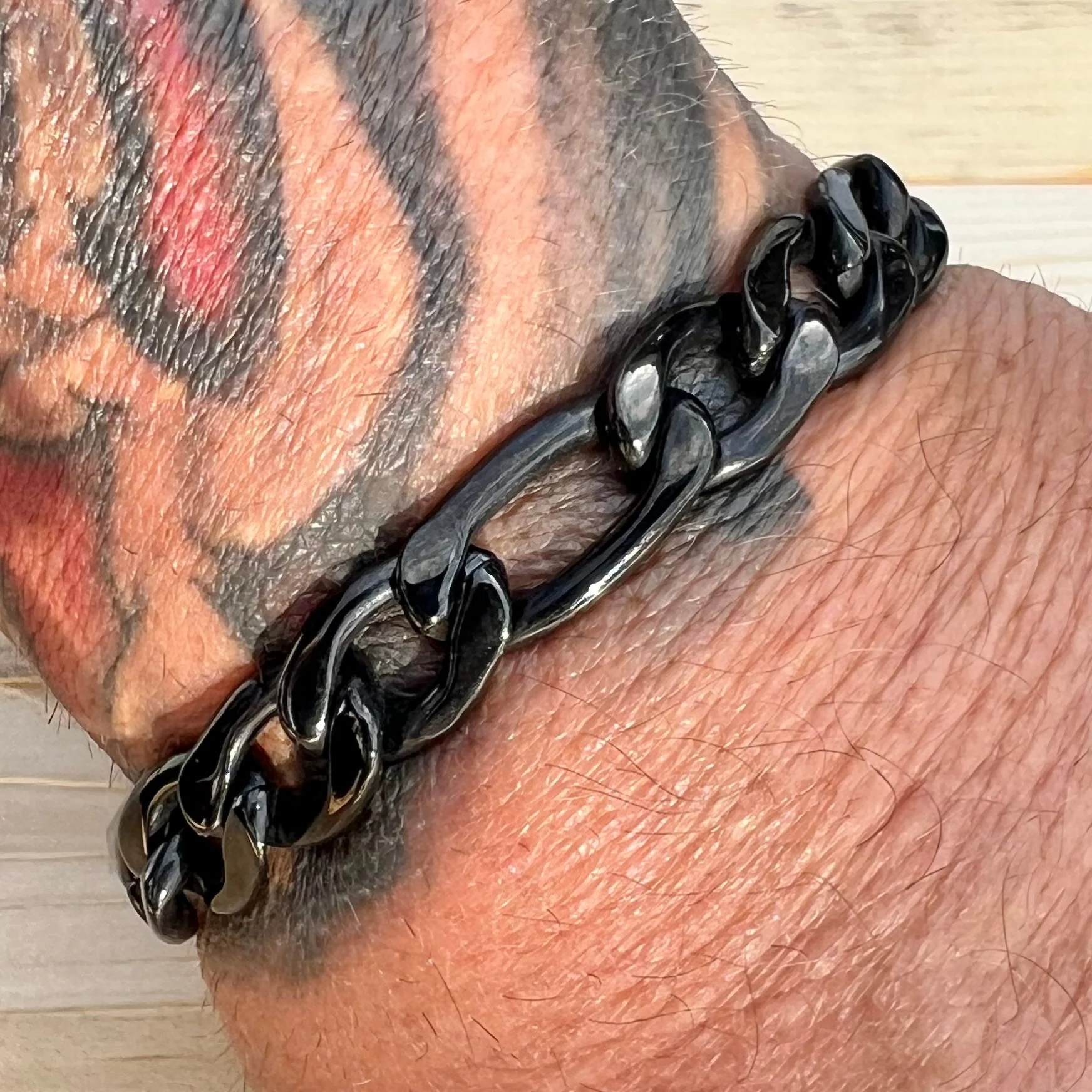 Bracelet Figaro - 1/4" Custom - Polished Black Sicilian - FB404 - Image 5