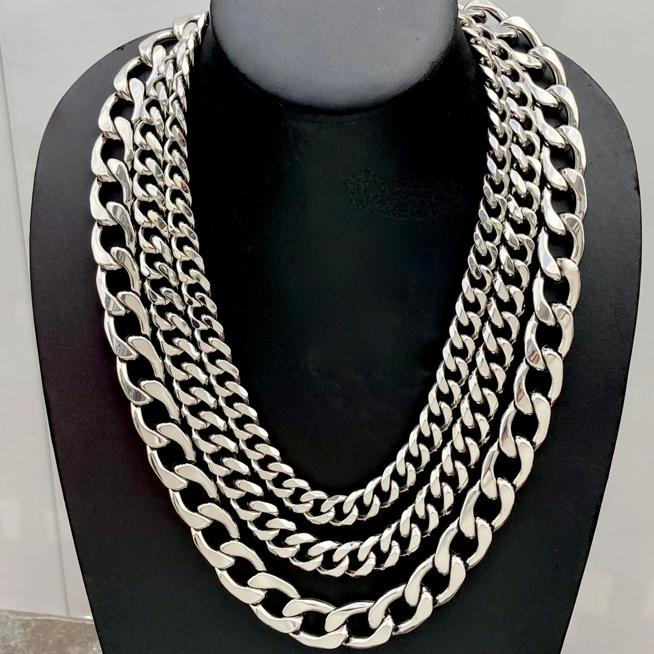 Necklace Cuban - 1/2" Classic - Polished Silver Havana - CN201 - Image 3