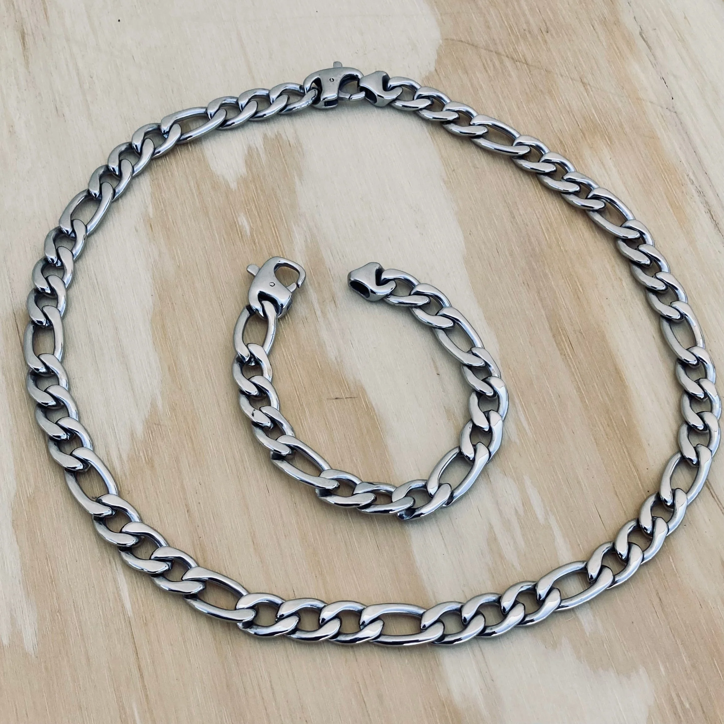 Necklace Figaro - 1/4" Custom - Polished Silver Sicilian - FN402 - Image 3