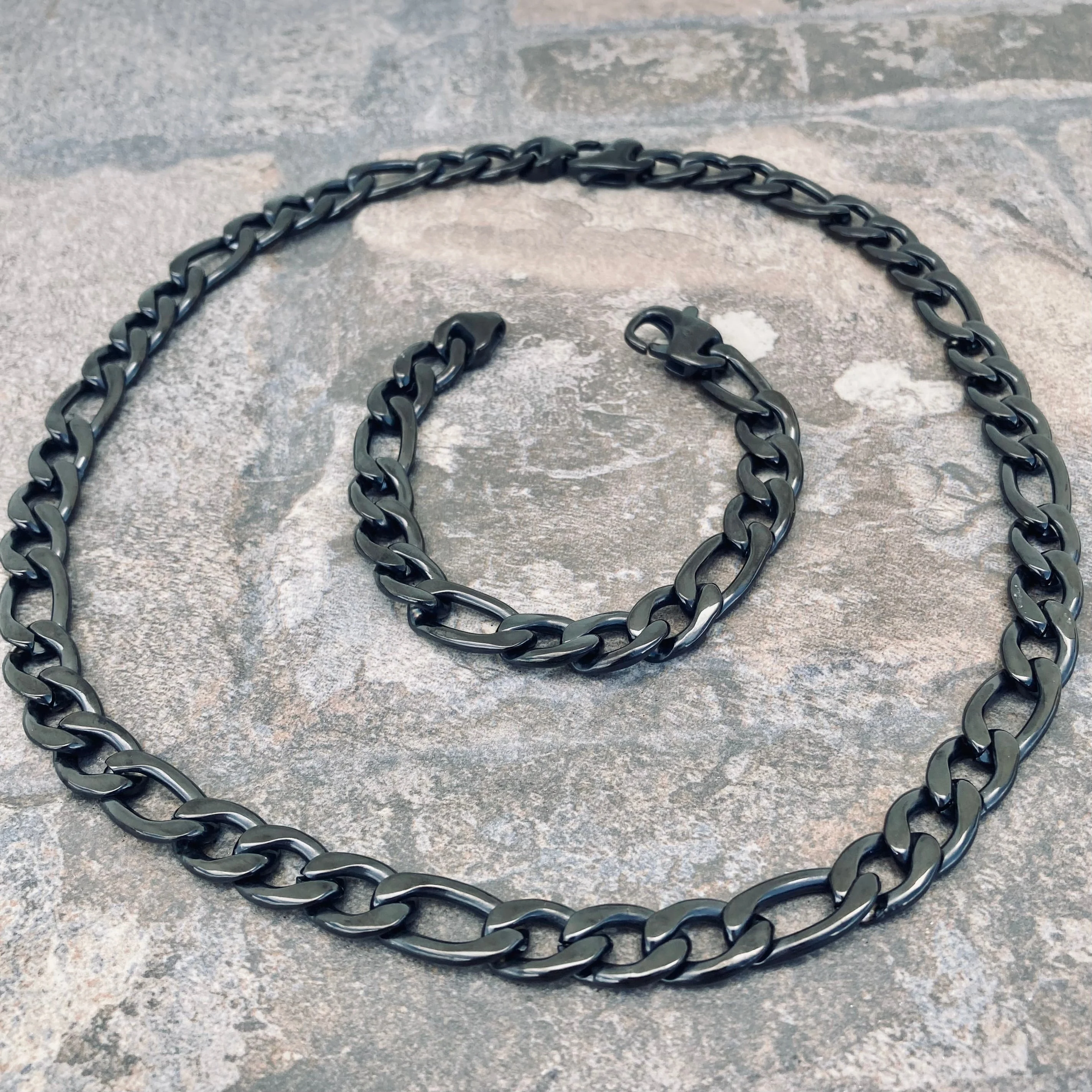 Necklace Figaro - 1/4" Custom - Polished Black Sicilian - FN404 - Image 3