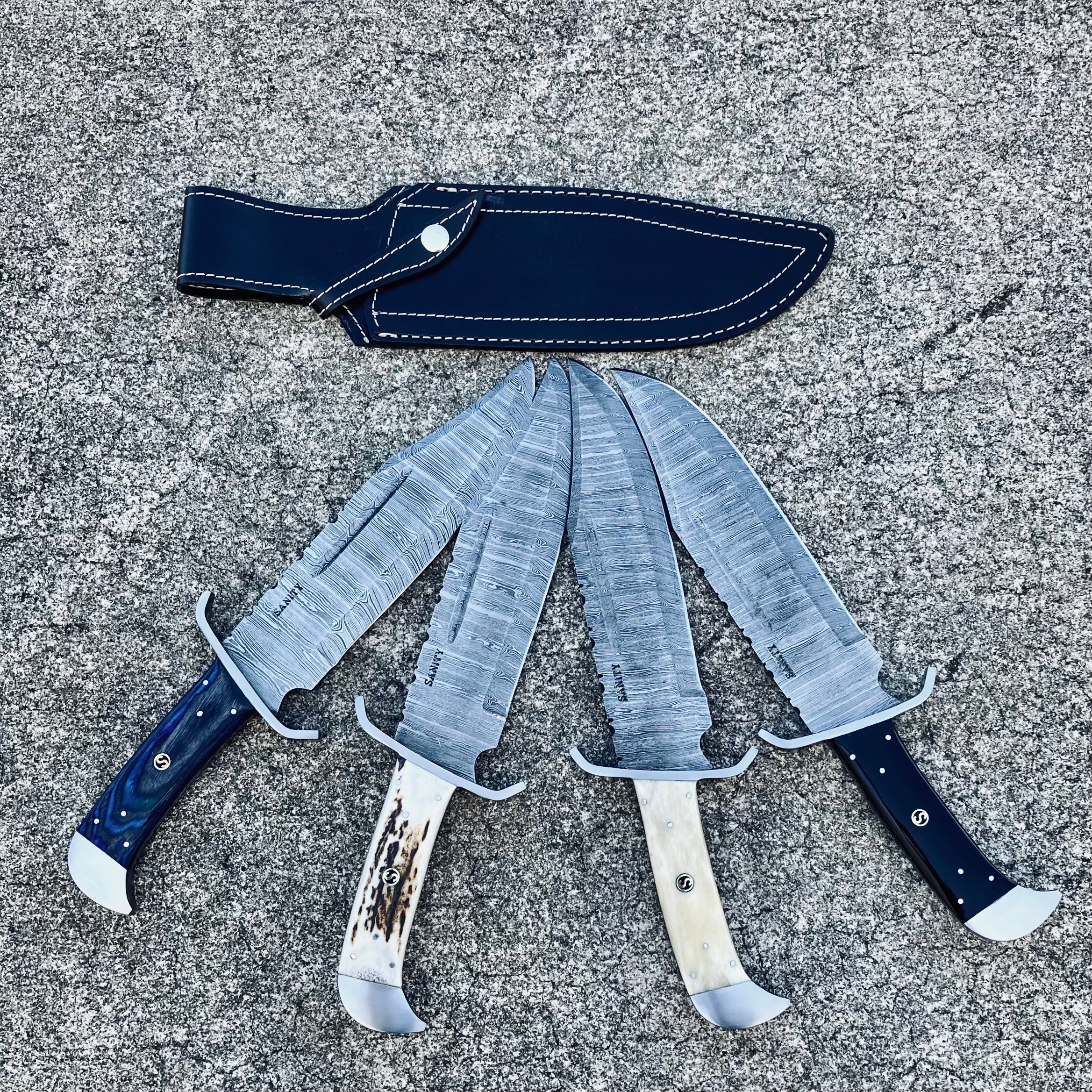 14” Jim Bowie - Bone - Damascus - Vertical Carry - JBSC2 - Image 4