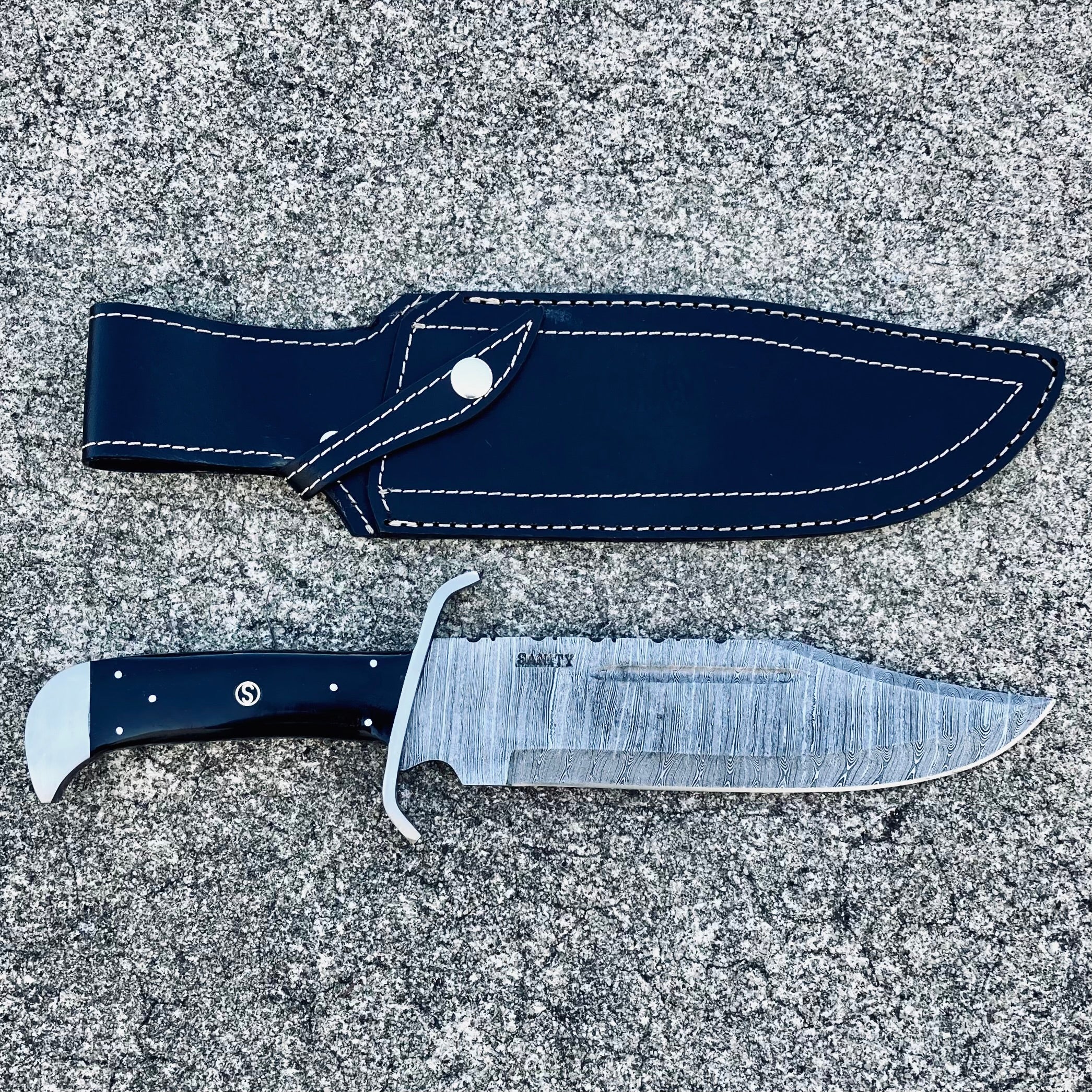 14” Jim Bowie - Buffalo Horn - Damascus - Vertical Carry - JBSC1 - Image 3